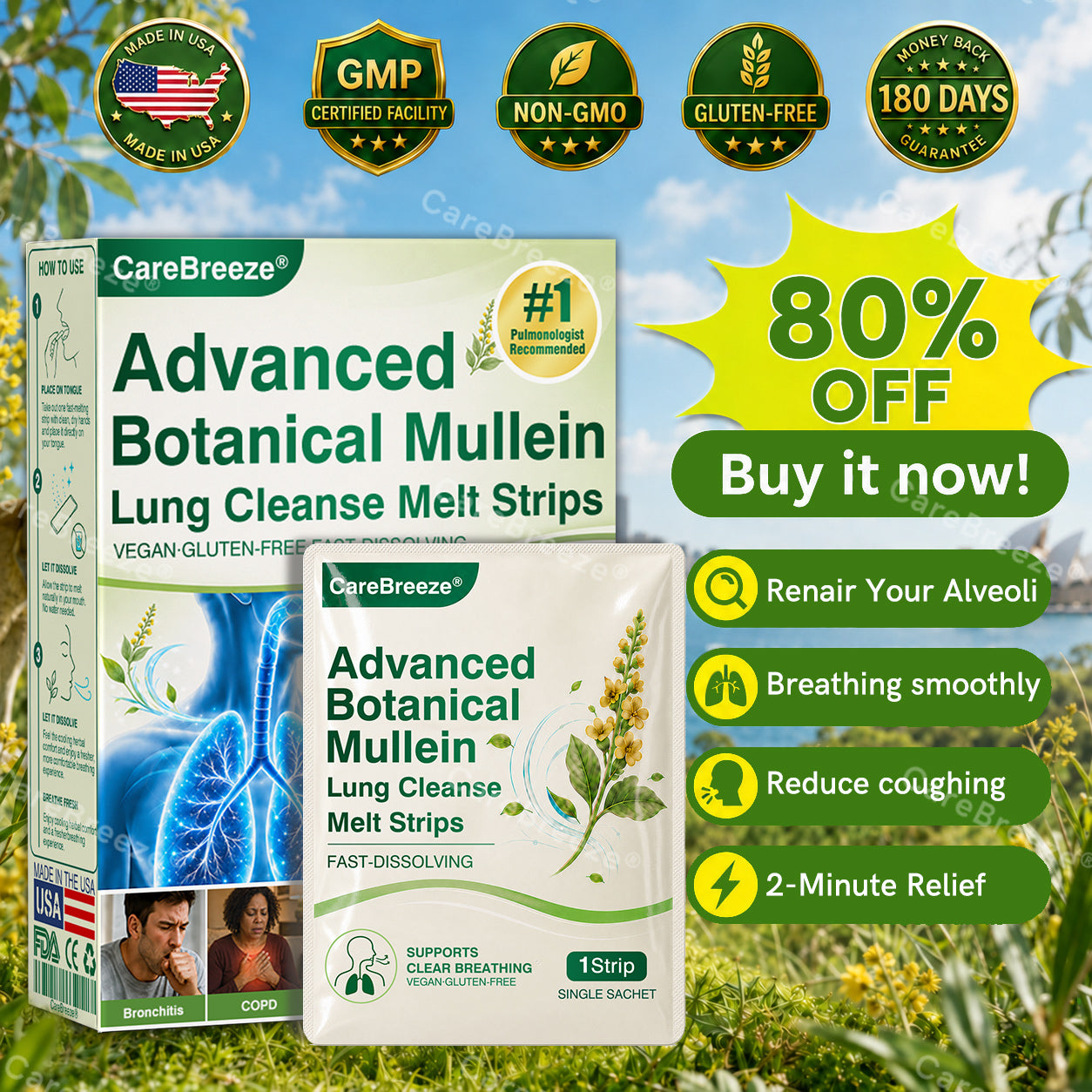 -CareBreeze® Advanced Botanical Mullein Lung Cleanse Melt Strips