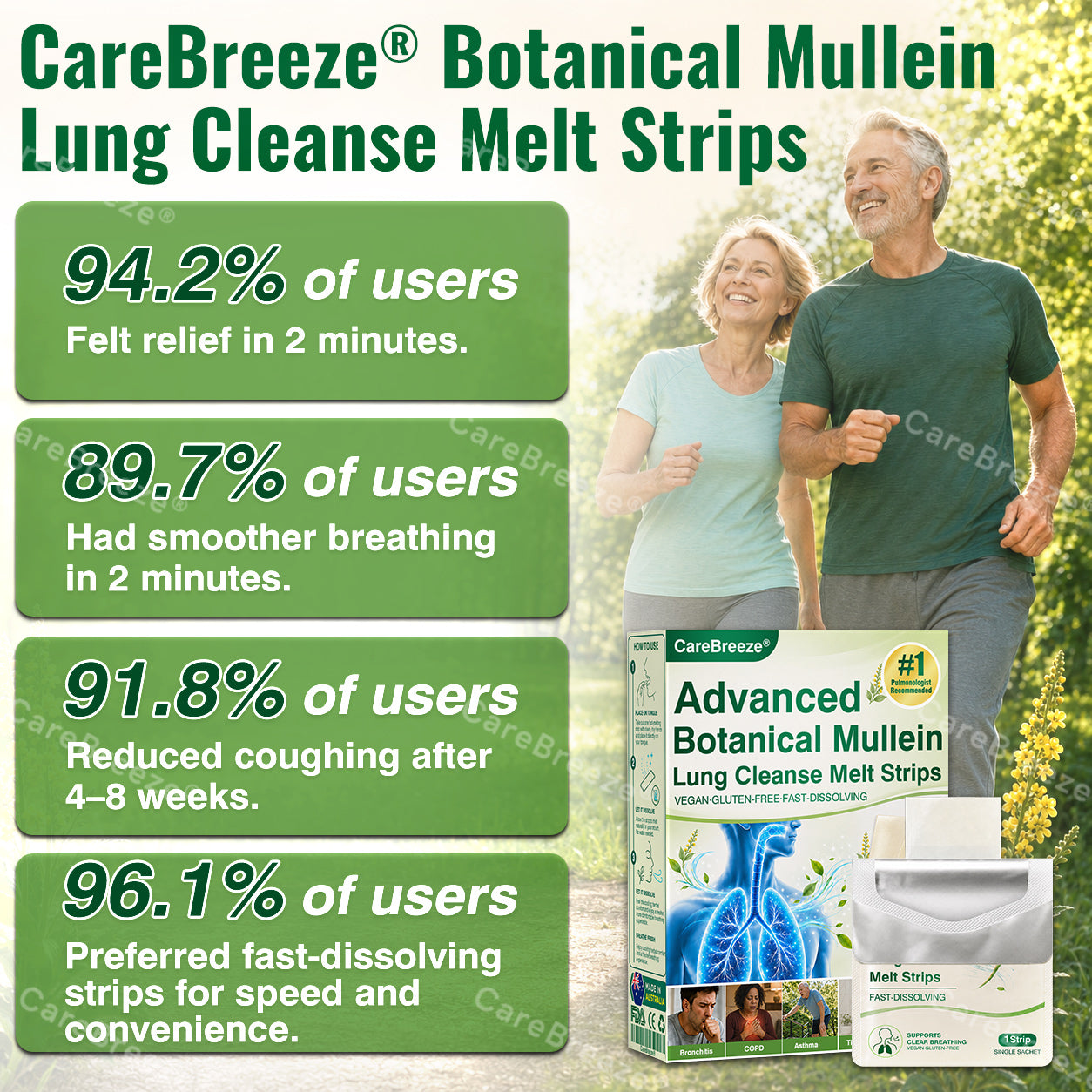 🇦🇺 ✅CareBreeze® Advanced Botanical Mullein Lung Cleanse Melt Strips（👨‍⚕️Directly acts on COPD, asthma, chronic bronchitis (CB), respiratory infections, lung cancer, sinusitis, and other conditions）