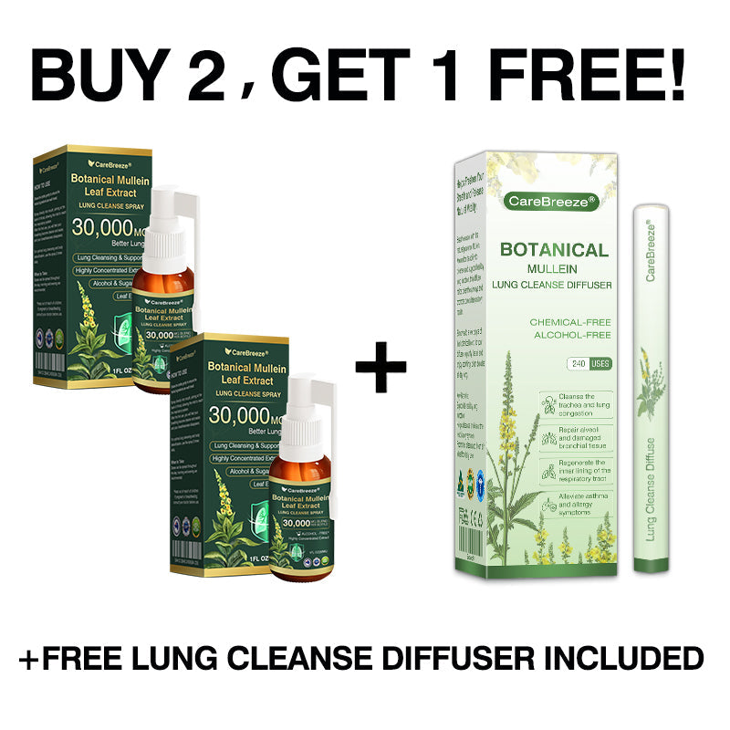 🛡️✅Official Store:CareBreeze® Botanical Mullein Leaf Extract Lung Cleanse Spray🫁（👨‍⚕️Directly acts on COPD, asthma, chronic bronchitis (CB), respiratory infections, lung cancer, sinusitis, and other conditions）
