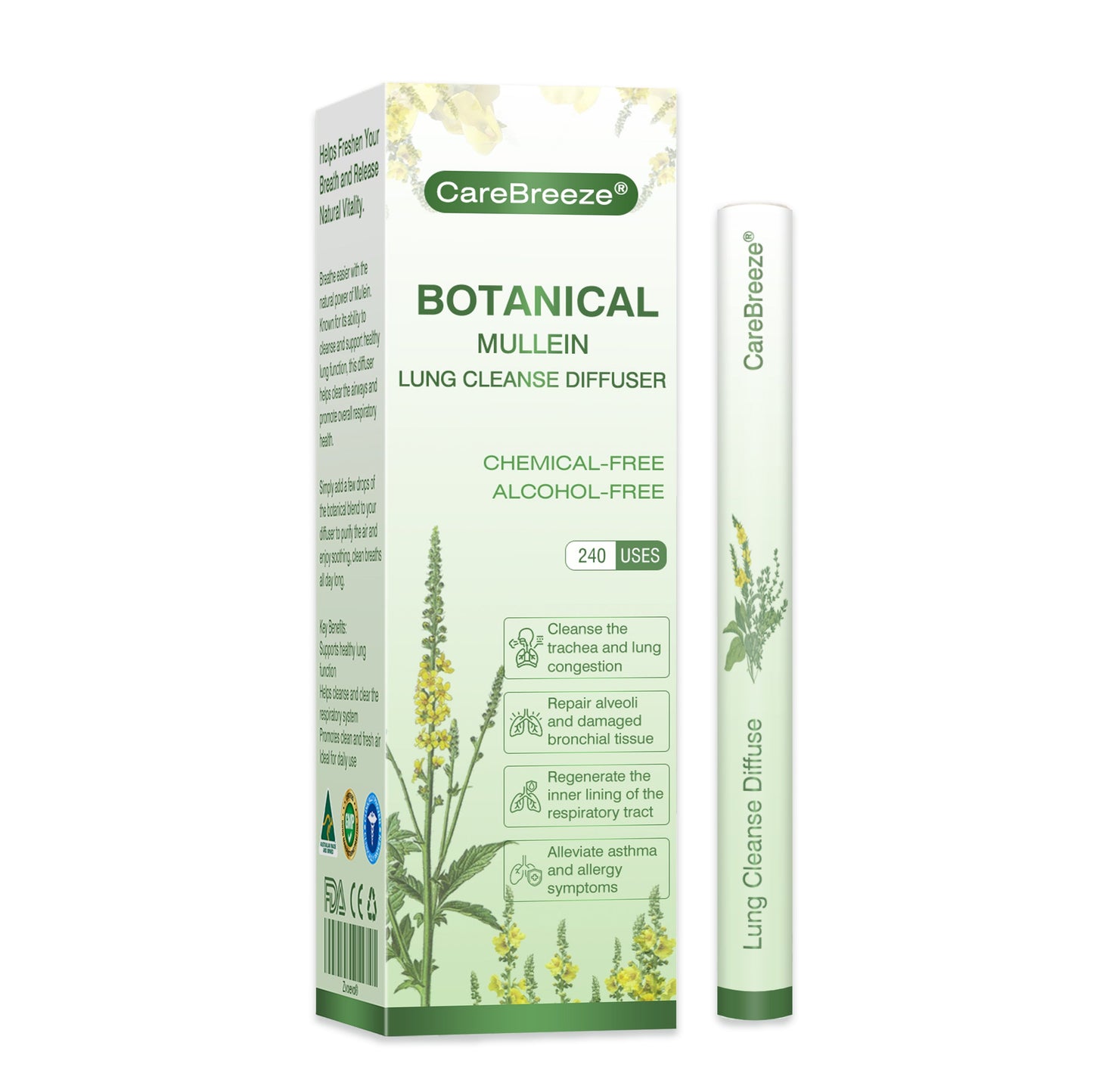 🇦🇺✅CareBreeze® Botanical Mullein Lung Cleanse Diffuser(🫁Cough, Pharyngitis, shortness of breath, sputum, stuffy nose, bronchitis, bronchitis, allergy symptoms, lung discomfort💝)