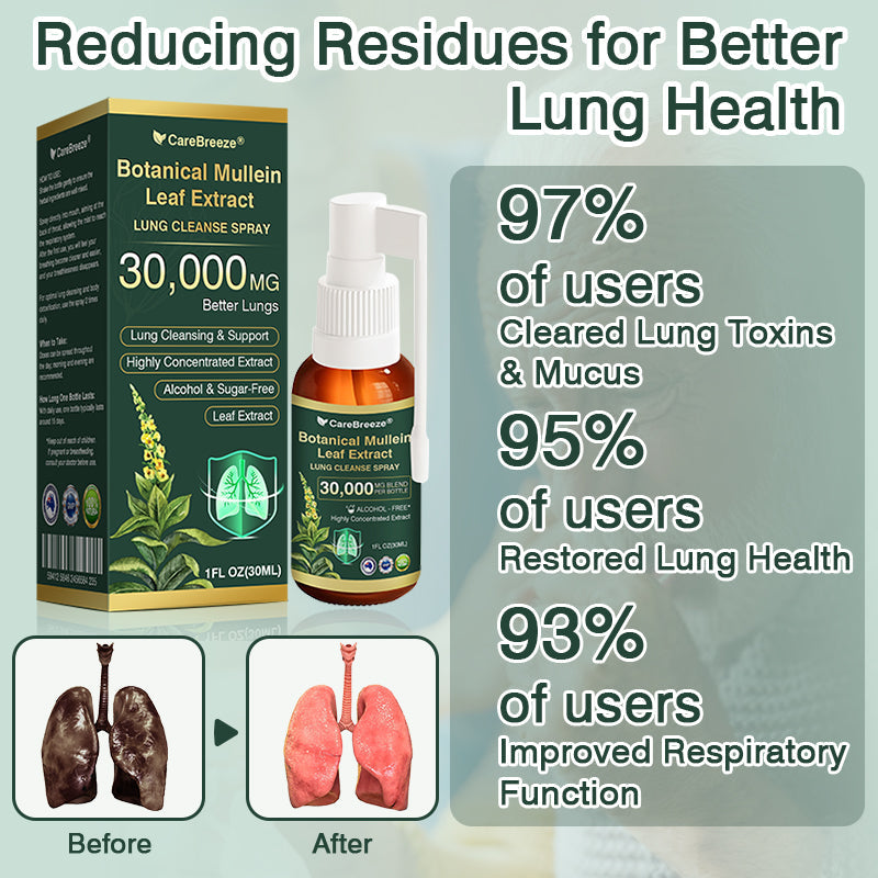 🛡️✅Official Store:CareBreeze® Botanical Mullein Leaf Extract Lung Cleanse Spray🫁（👨‍⚕️Directly acts on COPD, asthma, chronic bronchitis (CB), respiratory infections, lung cancer, sinusitis, and other conditions）