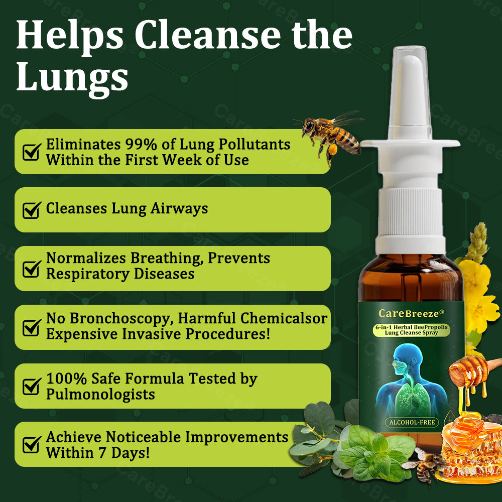 💖💖🇦🇺 Official Store:CareBreeze® 6-in-1 Herbal BeePropolis Lung Cleanse Spray🐝（👨‍⚕️Directly acts on COPD, asthma, chronic bronchitis (CB), respiratory infections, lung cancer, sinusitis, and other conditions）