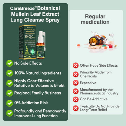 🛡️✅Official Store:CareBreeze® Botanical Mullein Leaf Extract Lung Cleanse Spray🫁（👨‍⚕️Directly acts on COPD, asthma, chronic bronchitis (CB), respiratory infections, lung cancer, sinusitis, and other conditions）