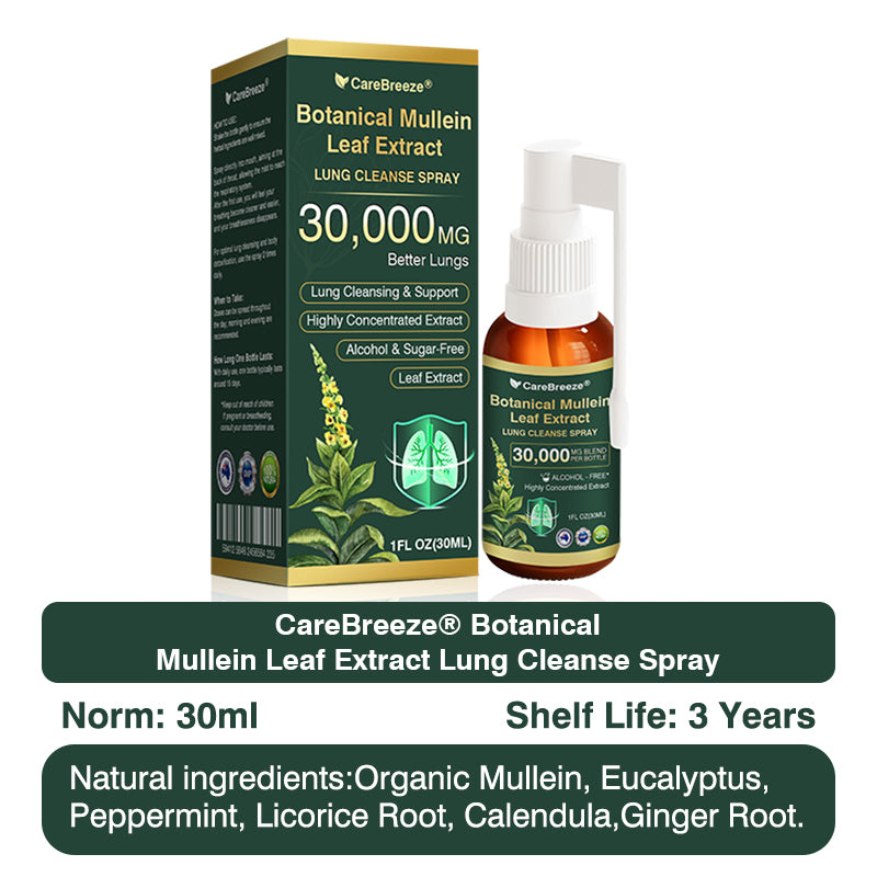 🛡️✅Official Store:CareBreeze® Botanical Mullein Leaf Extract Lung Cleanse Spray🫁（👨‍⚕️Directly acts on COPD, asthma, chronic bronchitis (CB), respiratory infections, lung cancer, sinusitis, and other conditions）