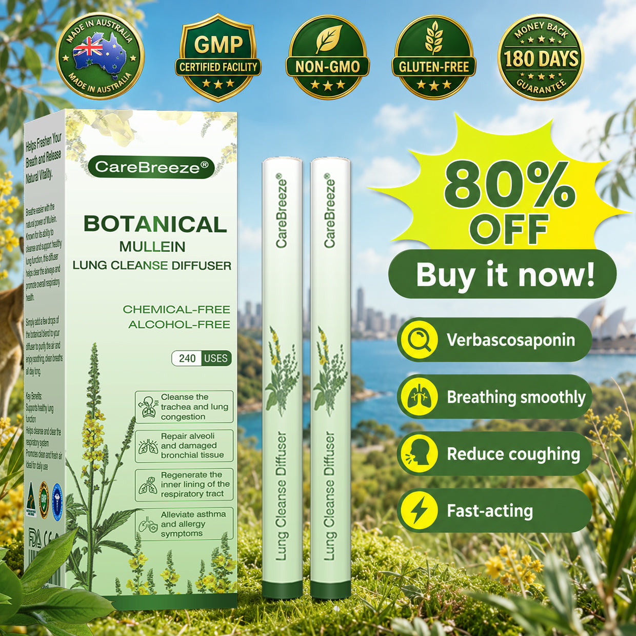 CareBreeze® Botanical Mullein Lung Cleanse Diffuser(🫁Cough, Pharyngitis, shortness of breath, sputum, stuffy nose, bronchitis, bronchitis, allergy symptoms, lung discomfort💝)
